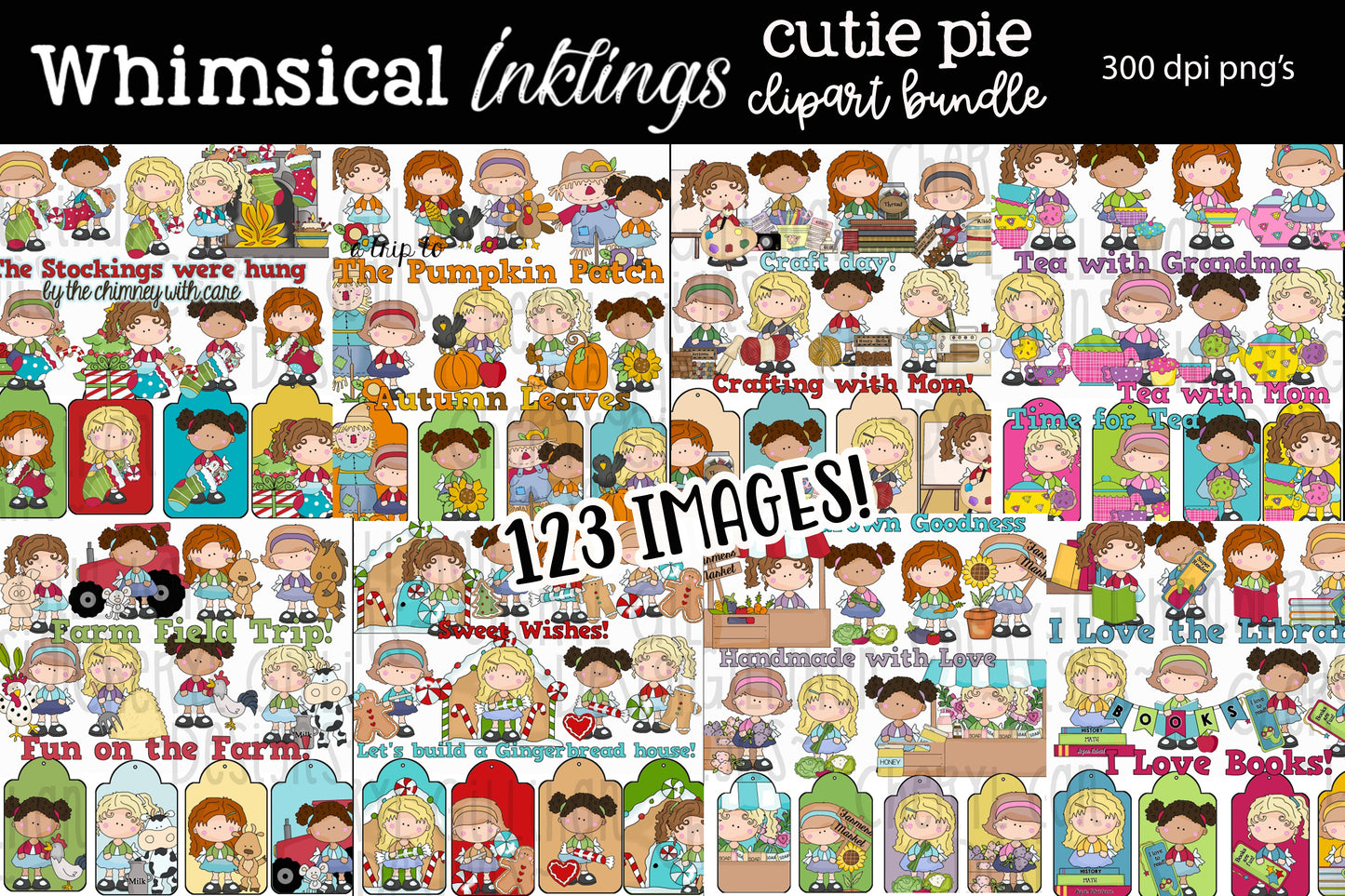 Cutie Pie Little Girls Sublimation Bundle| Girl Clipart Bundle| Cute Clipart