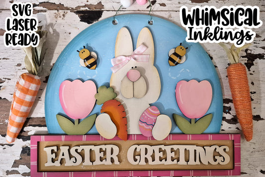 Easter Greetings Sign Laser SVG| Rabbit Laser SVG