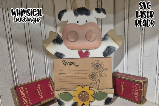 farm Cow Recipe Card Holder Laser SVG
