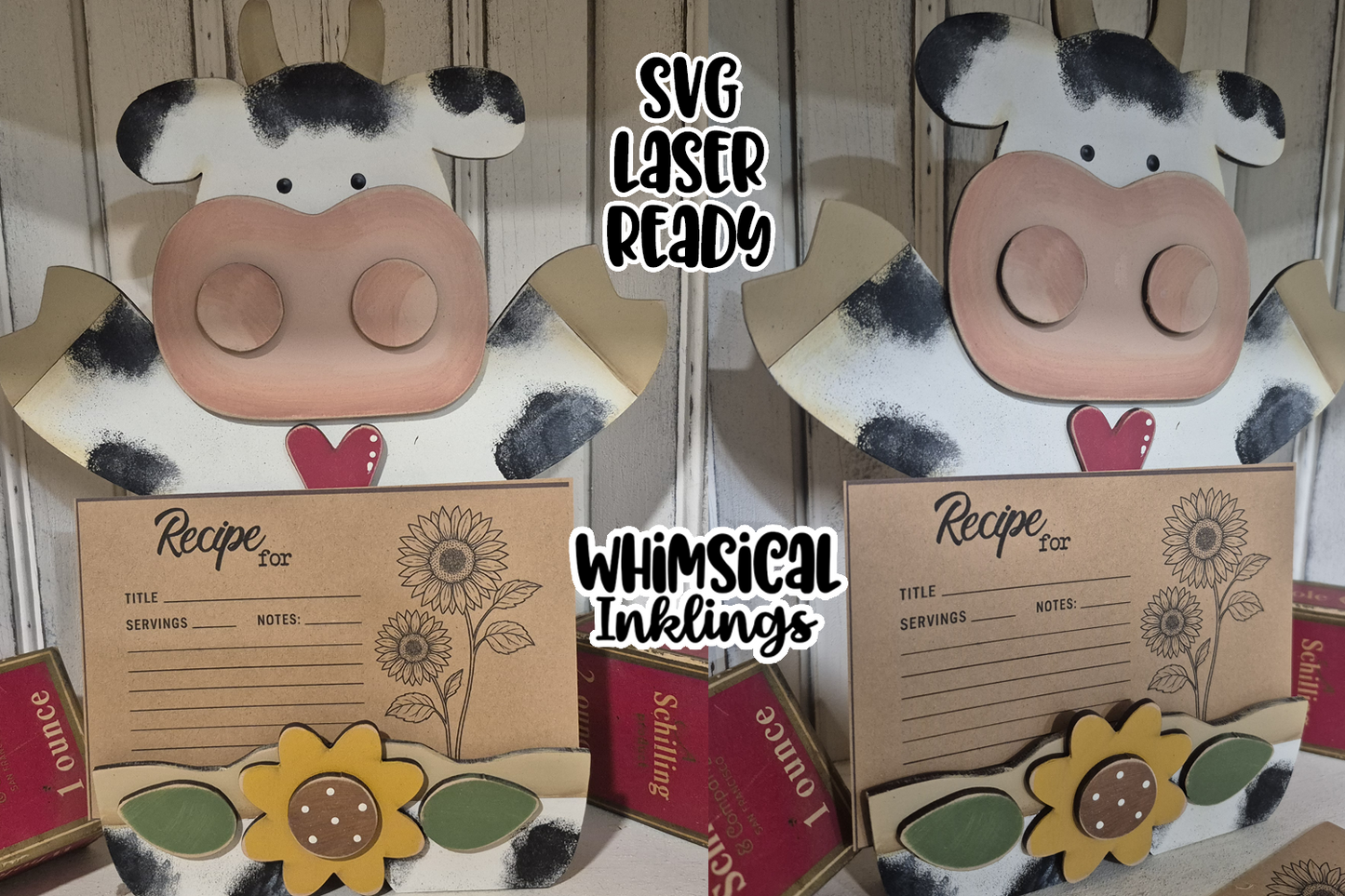 farm Cow Recipe Card Holder Laser SVG