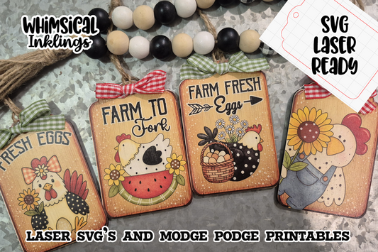 Farm Fresh Chicken Egg Tags SVG and Modge Podge Printables| Laser SVG