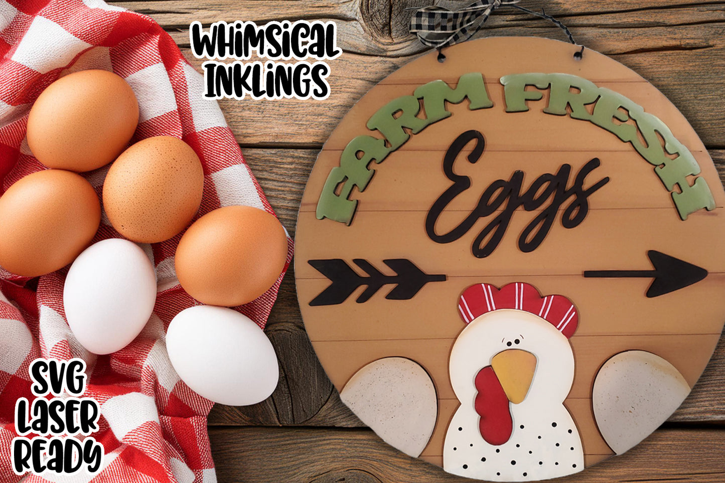 Farm Fresh Eggs Round Sign Laser SVGH| Farmhouse SVG| Chicken SVG