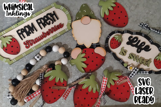 Farm Fresh Strawberries Laser SVG Set| Strawberry Gnome