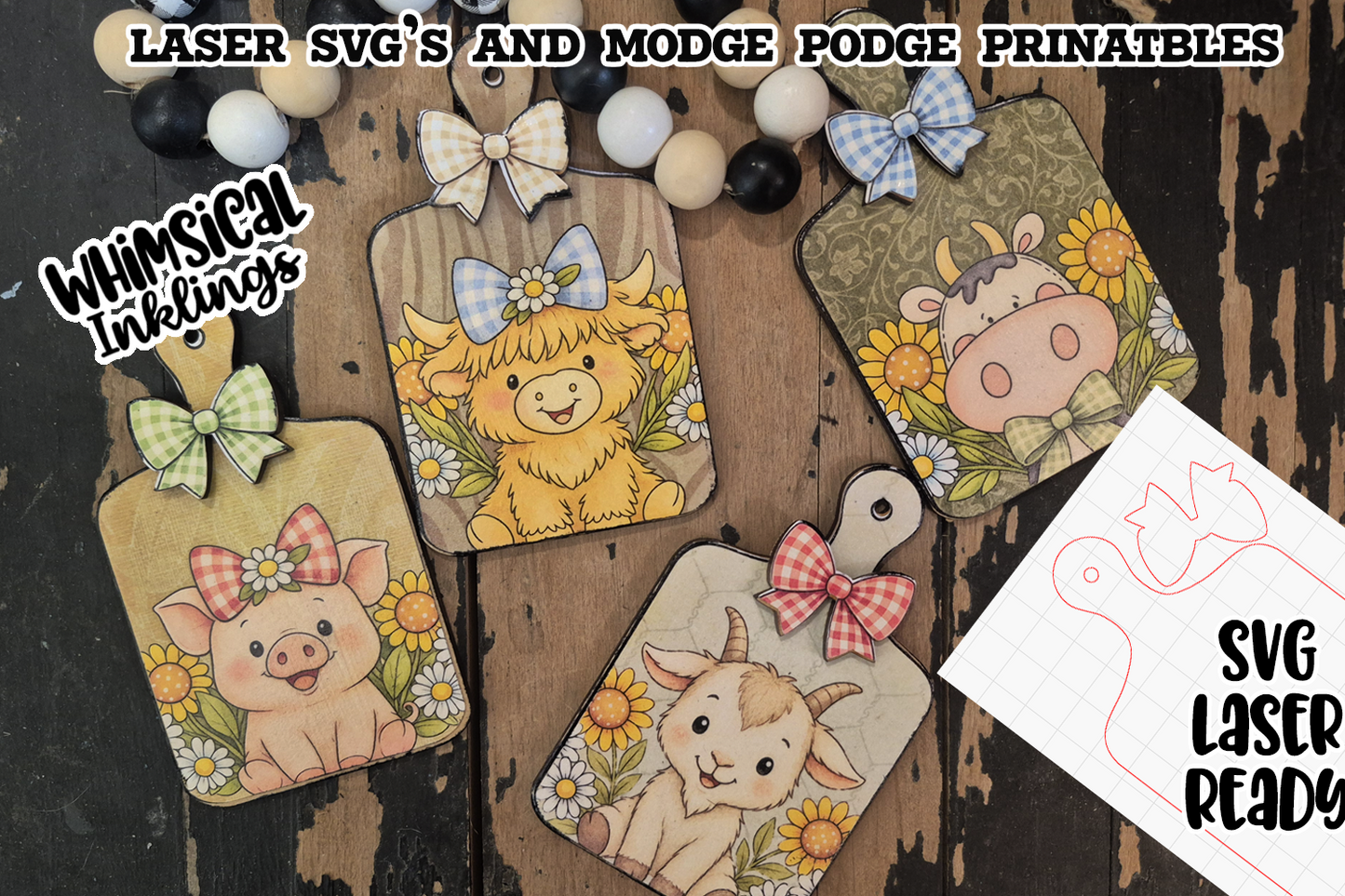 Farm friends Bread Board Magnets SVG and Modge Podge Printables| Laser SVG