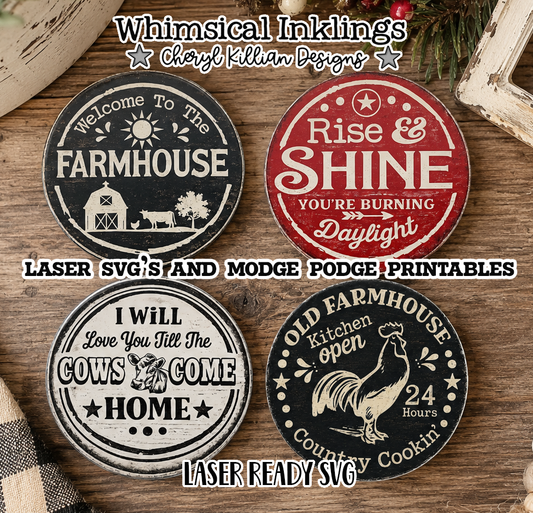 Farmhouse Kitchen Round Magnet SVG and Modge Podge Printables| Laser SVG