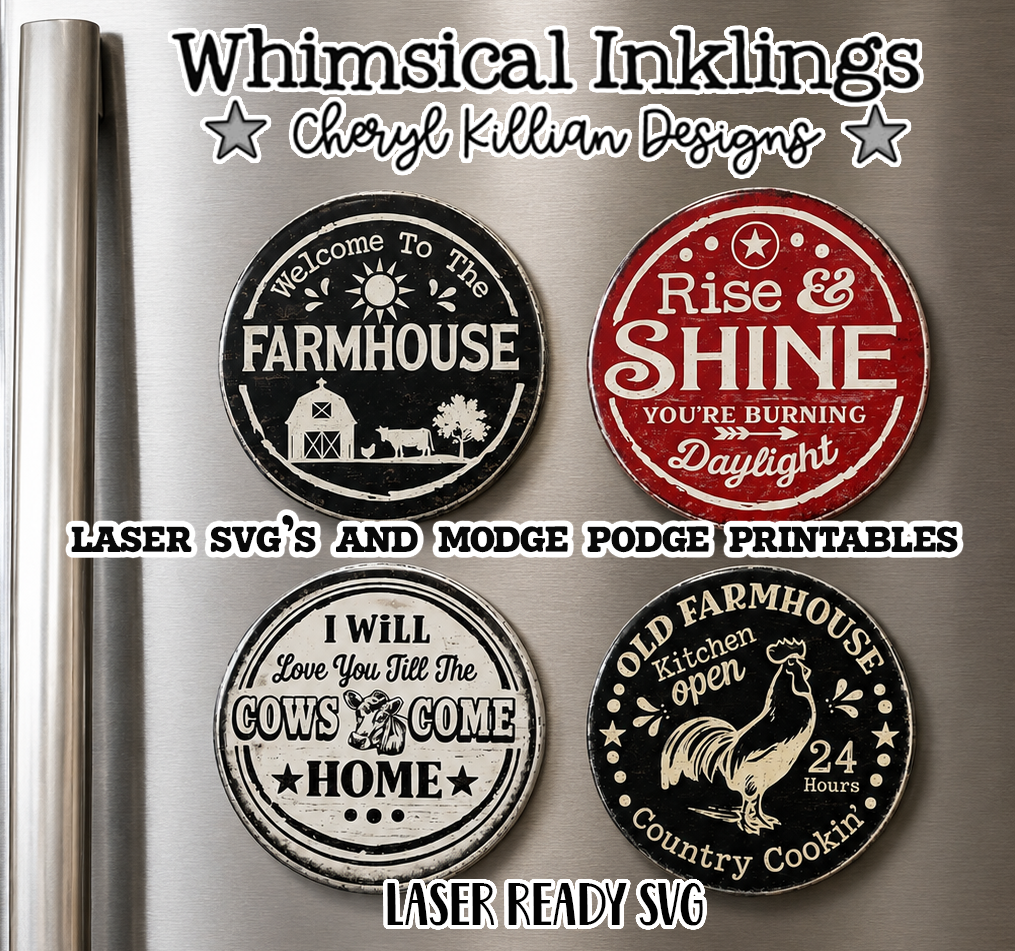 Farmhouse Kitchen Round Magnet SVG and Modge Podge Printables| Laser SVG