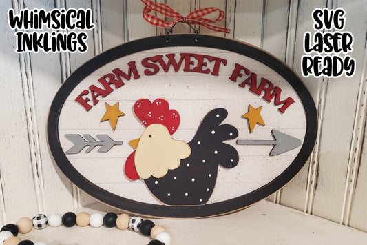 Farm Sweet farm Rooster Sign Laser SVG