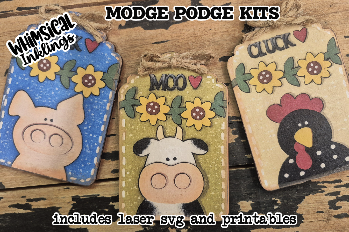 Farm Tag Trio SVG and Printable Modge Podge Set| Laser SVG