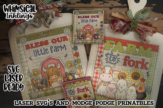 farm to Fork Bread Board and Magnet SVG and Modge Podge Printables| Laser SVG