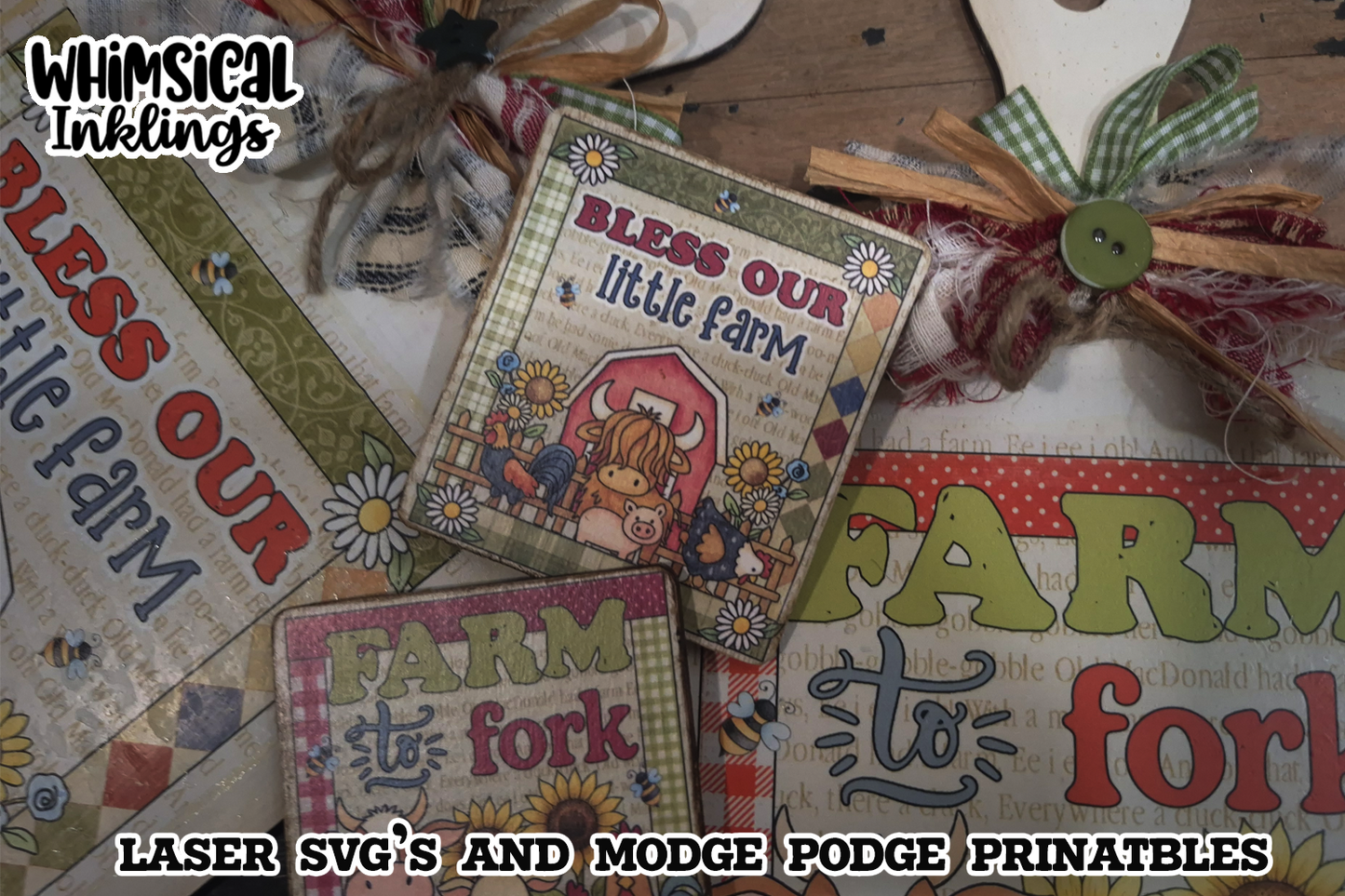 farm to Fork Bread Board and Magnet SVG and Modge Podge Printables| Laser SVG