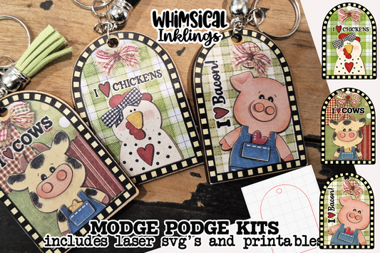 Farm Trio Key Chain SVG and Printables Modge Podge Set| Lasser SVG