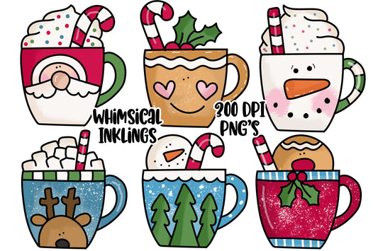 Festive Christmas Cocoa Cups Sublimation Clipart