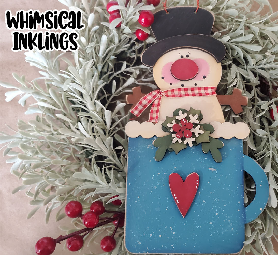 Festive Snowman Mug Ornament DIY Wood Kit