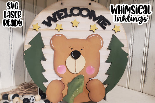 Fishing Bear Welcome Sign Laser SVG