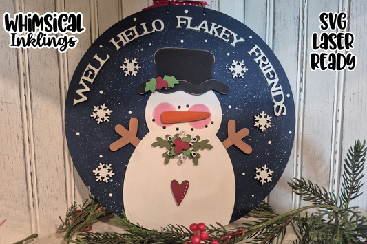 Flakey Friends Snowman Sign Laser SVG