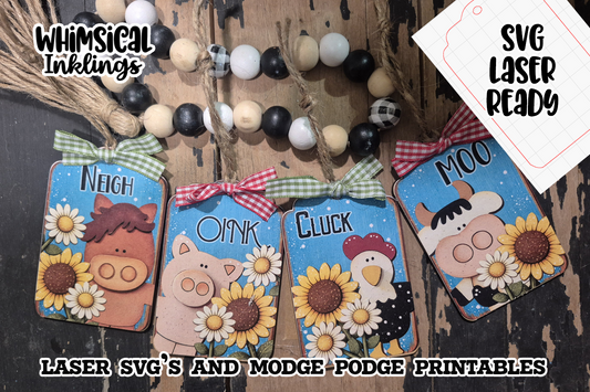 Floral farm friends Tags SVG and Modge Podge Printables| Laser SVG