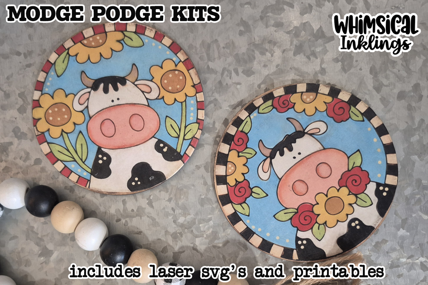 Flower Cow Laser magnets SVG and Printable Modge Podge Set| Laser SVG