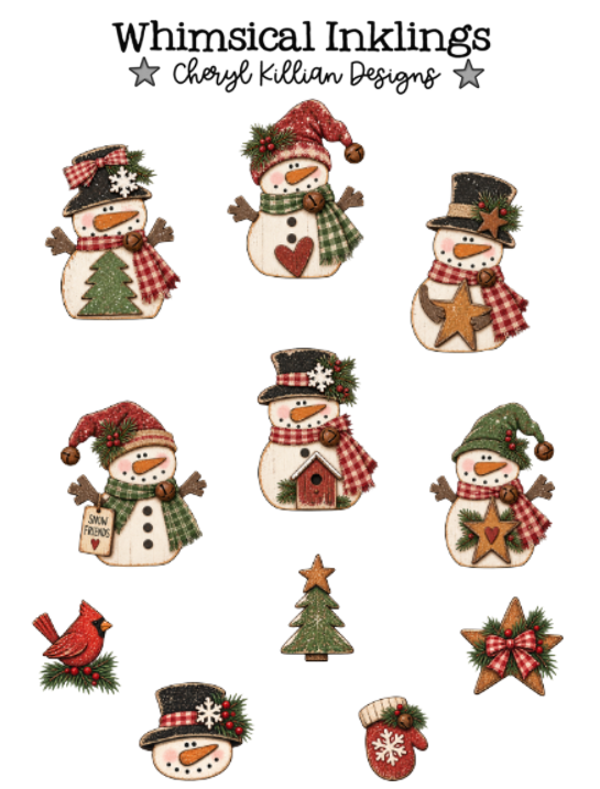 Folksy Snowman Sticker pack| Snowman Stcikers