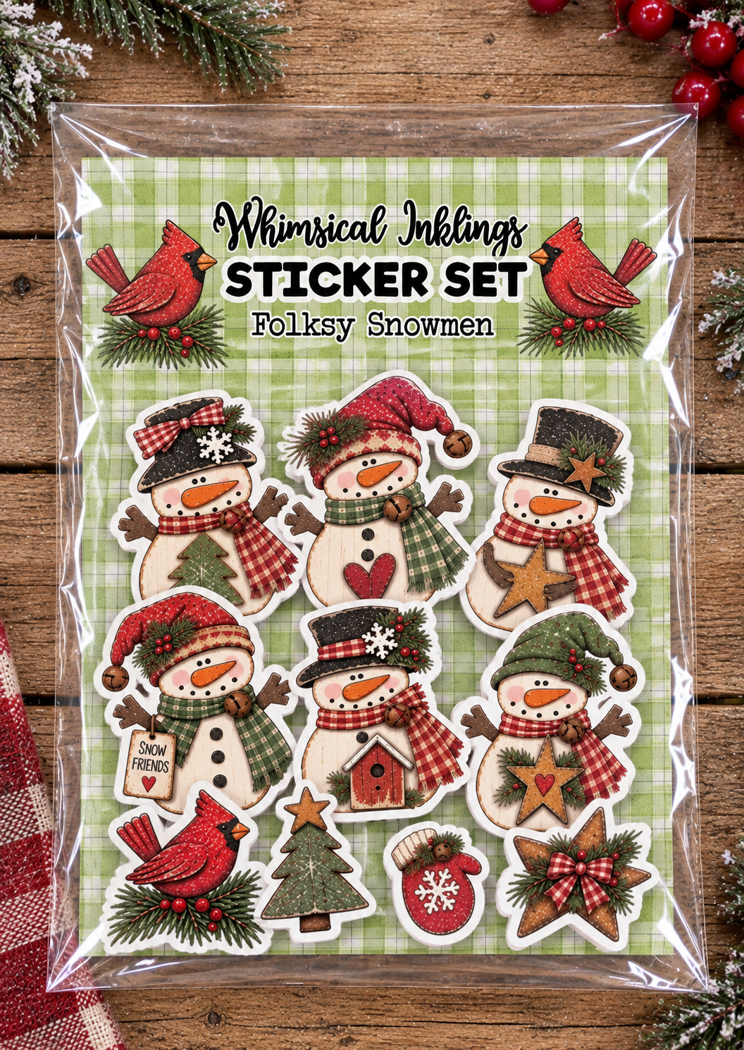 Folksy Snowman Sticker pack| Snowman Stcikers