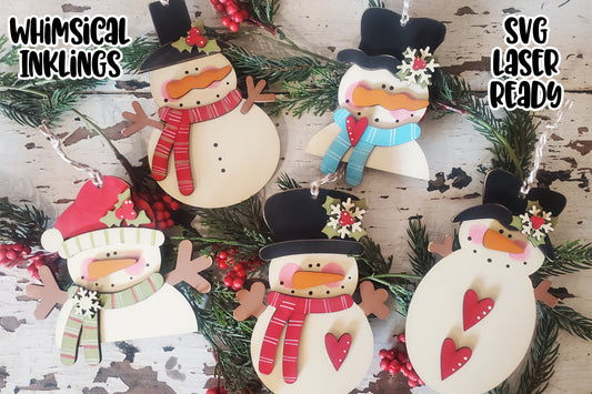 Frosty friend Snowman Ornament Laser SVG Set