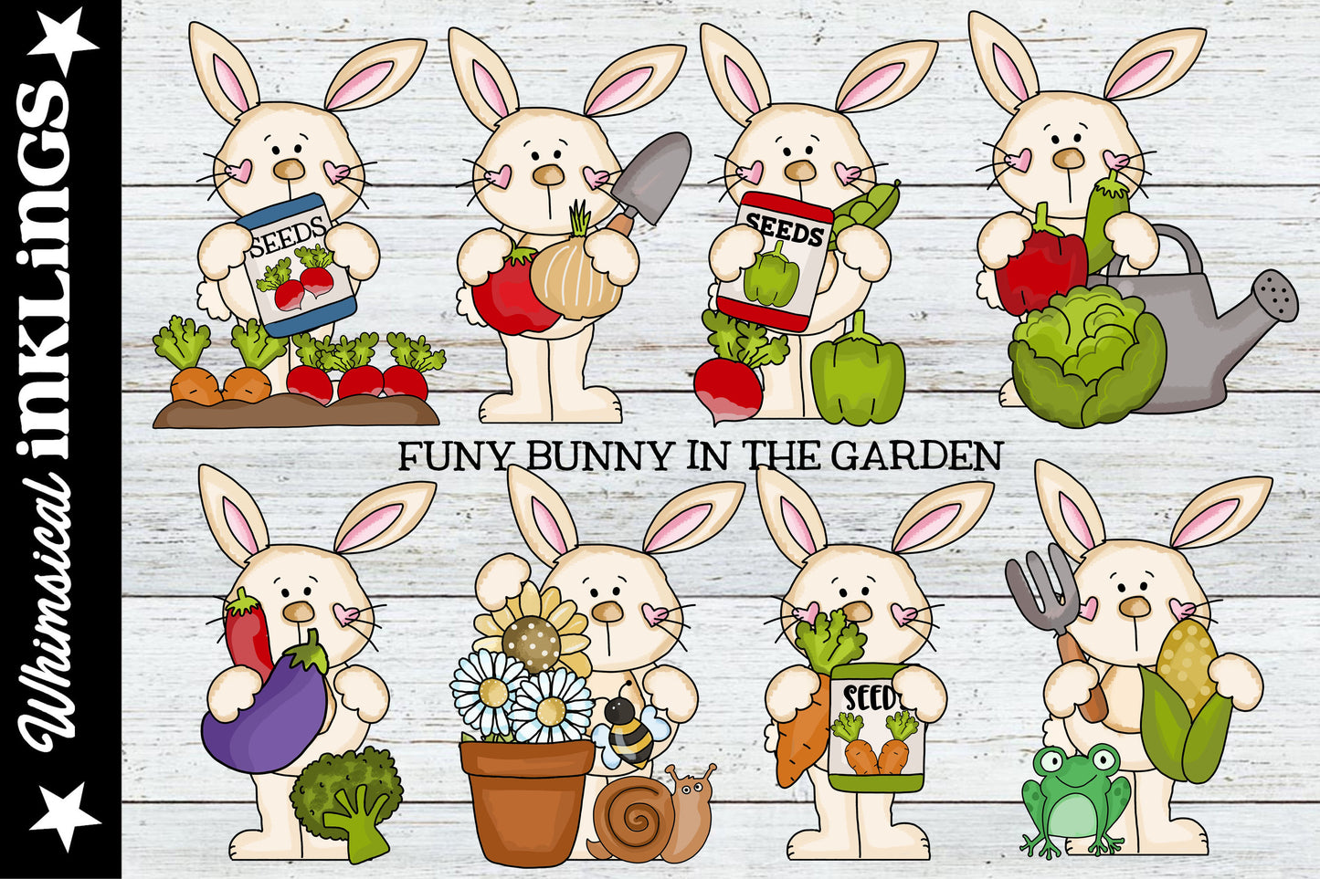 Funny Bunny In The Garden Sublimation Clipart