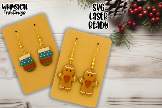 Gingerbread and Mittens Earrings Laser SVG