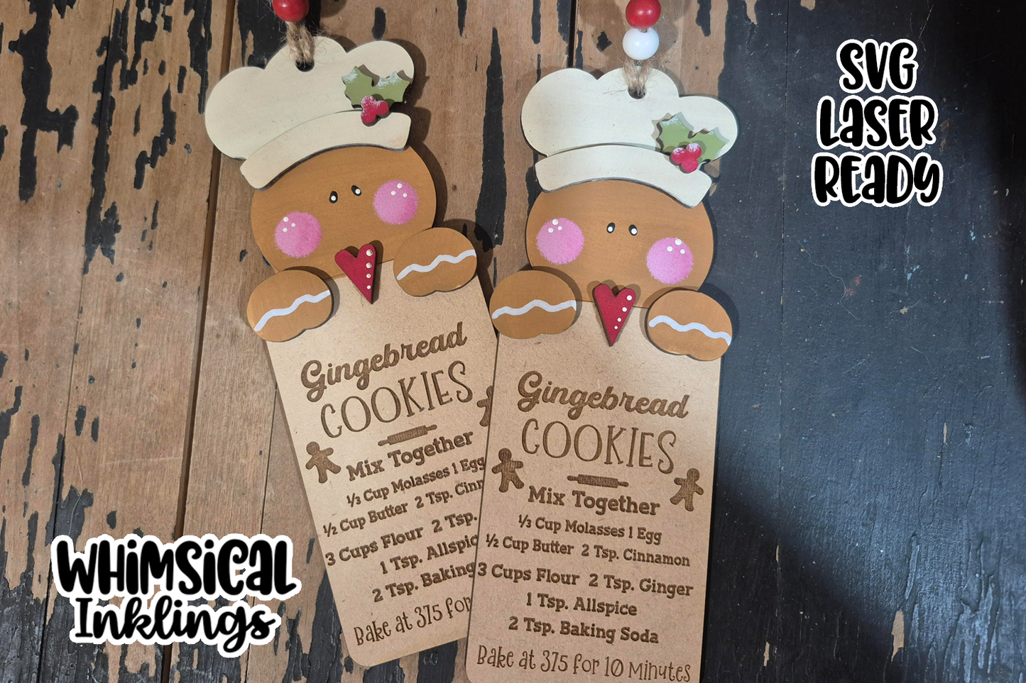 Gingerbread Baker Cookie Recipe Ornament Laser SVG