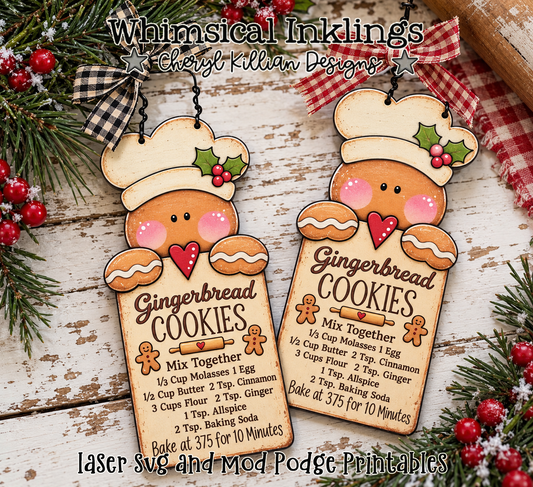 Gingerbread Cookie Recipe Mod Podge Printables and Laser SVG