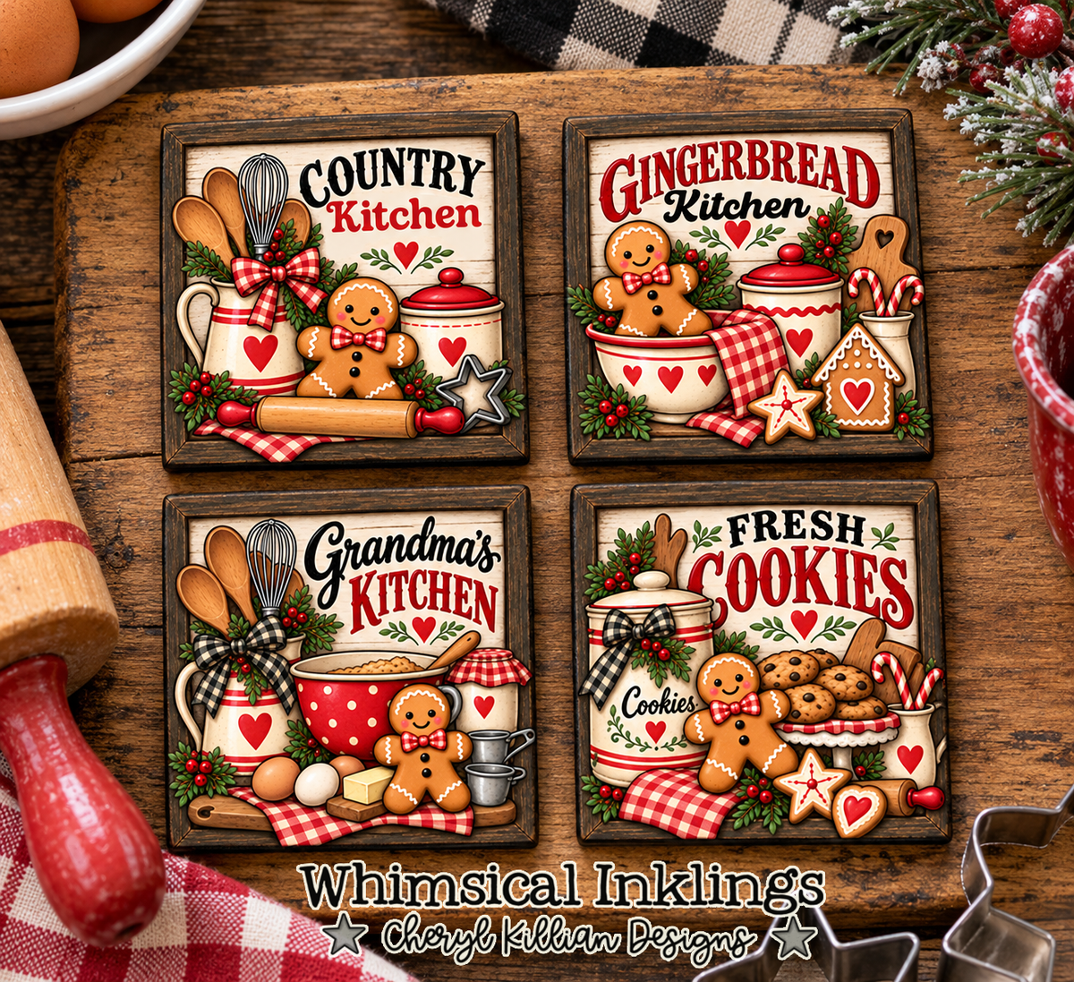 Gingerbread Kitchen Magnet Set| Laser SVG| Mod Podge Printables