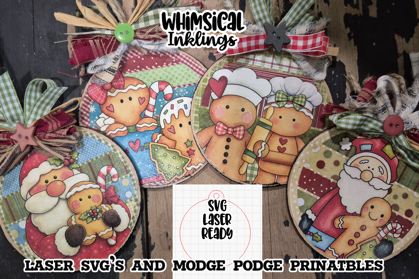 Gingerbread Lover Ornaments SVG and Modge Podge Printables |Laser SVG