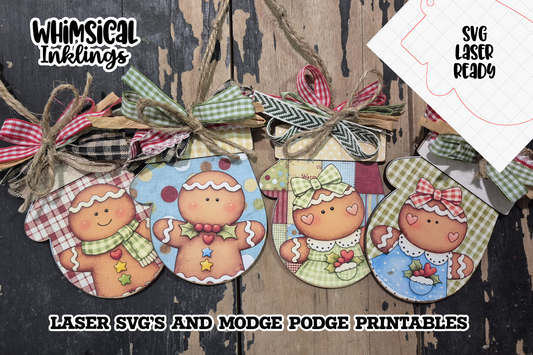 Gingerbread Mitten Ornaments SVG and Modge Podge Printables| Laser SVG