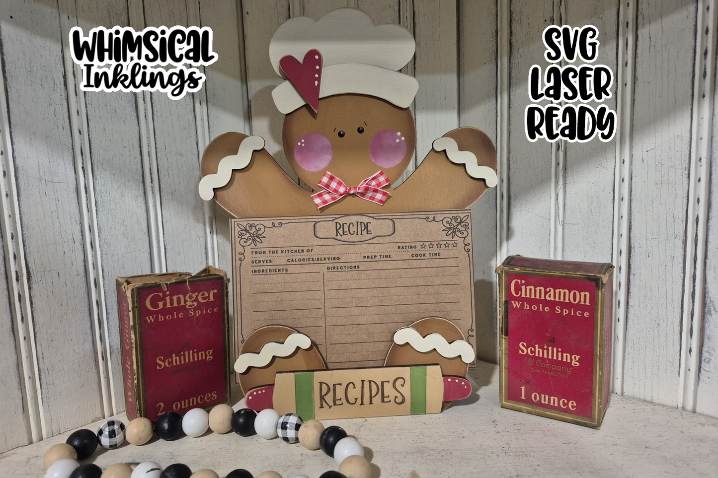 Gingerbread Recipe Card Holder Laser SVG