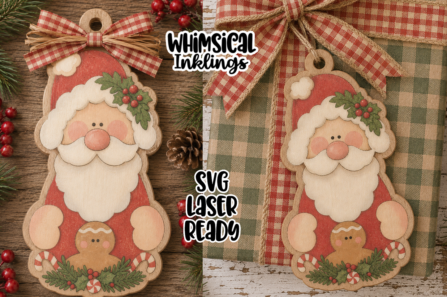 Gingerbread Santa Claus Ornament Laser SVG