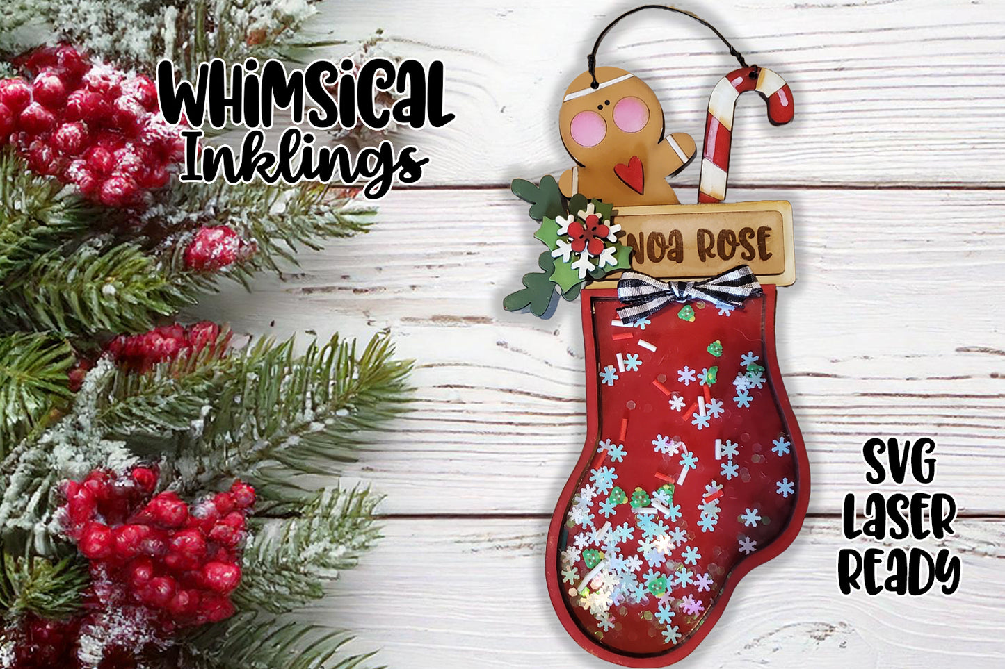 Gingerbread Stocking Shaker Ornament Laser SVG