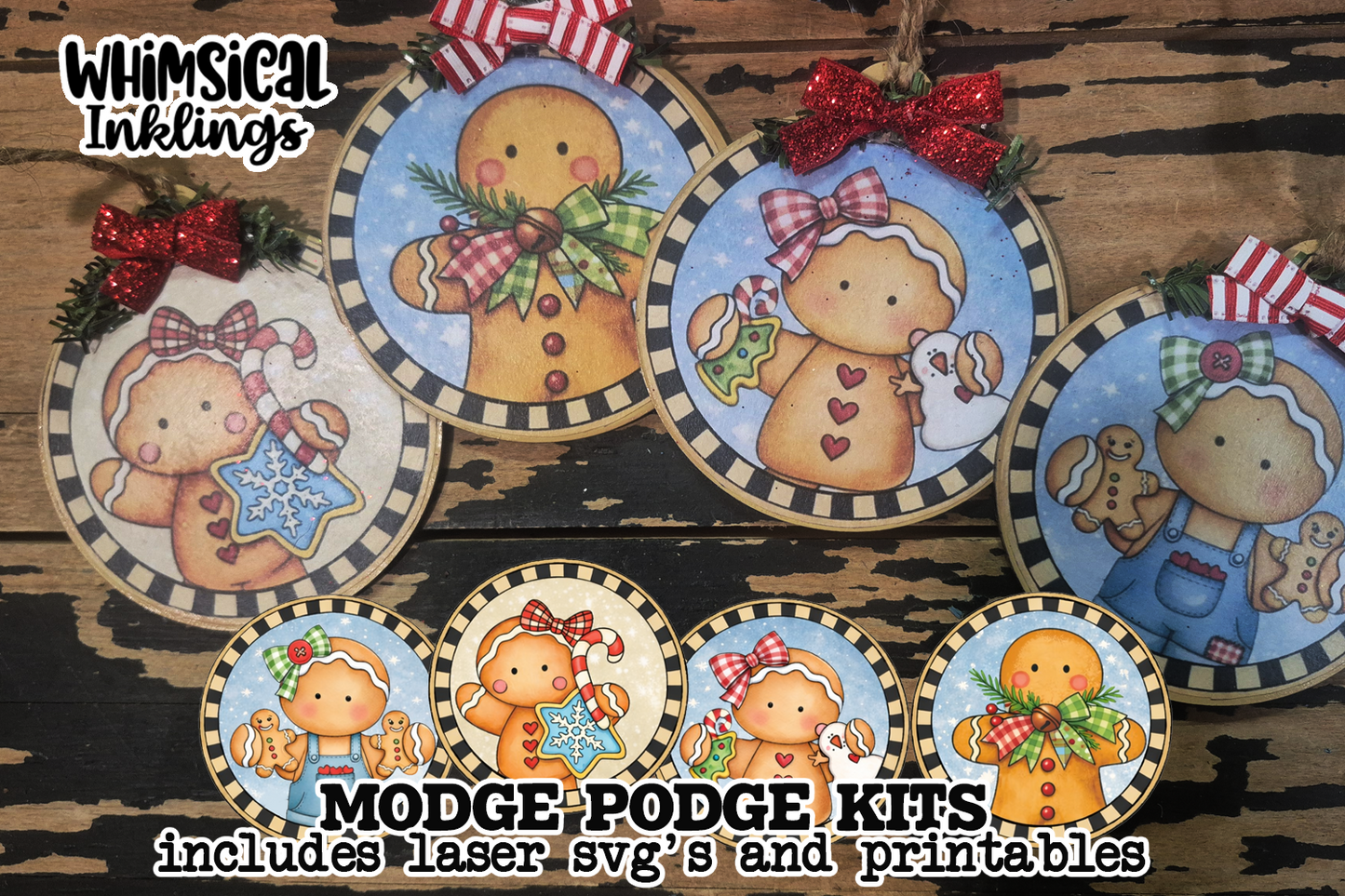 Gingerbread Sweeties Ornament Set laser SVG and Printables to Modge Podge| Laser SVG