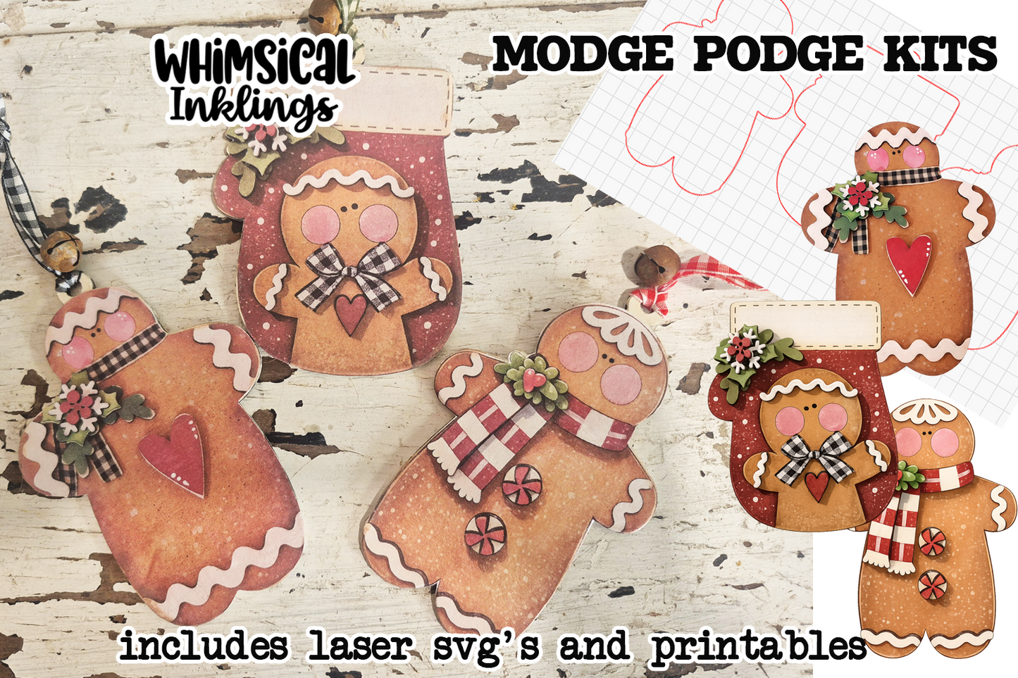 Gingerbread Trio Laser SVG's and Printable Modge Podge Set| Laser SVG