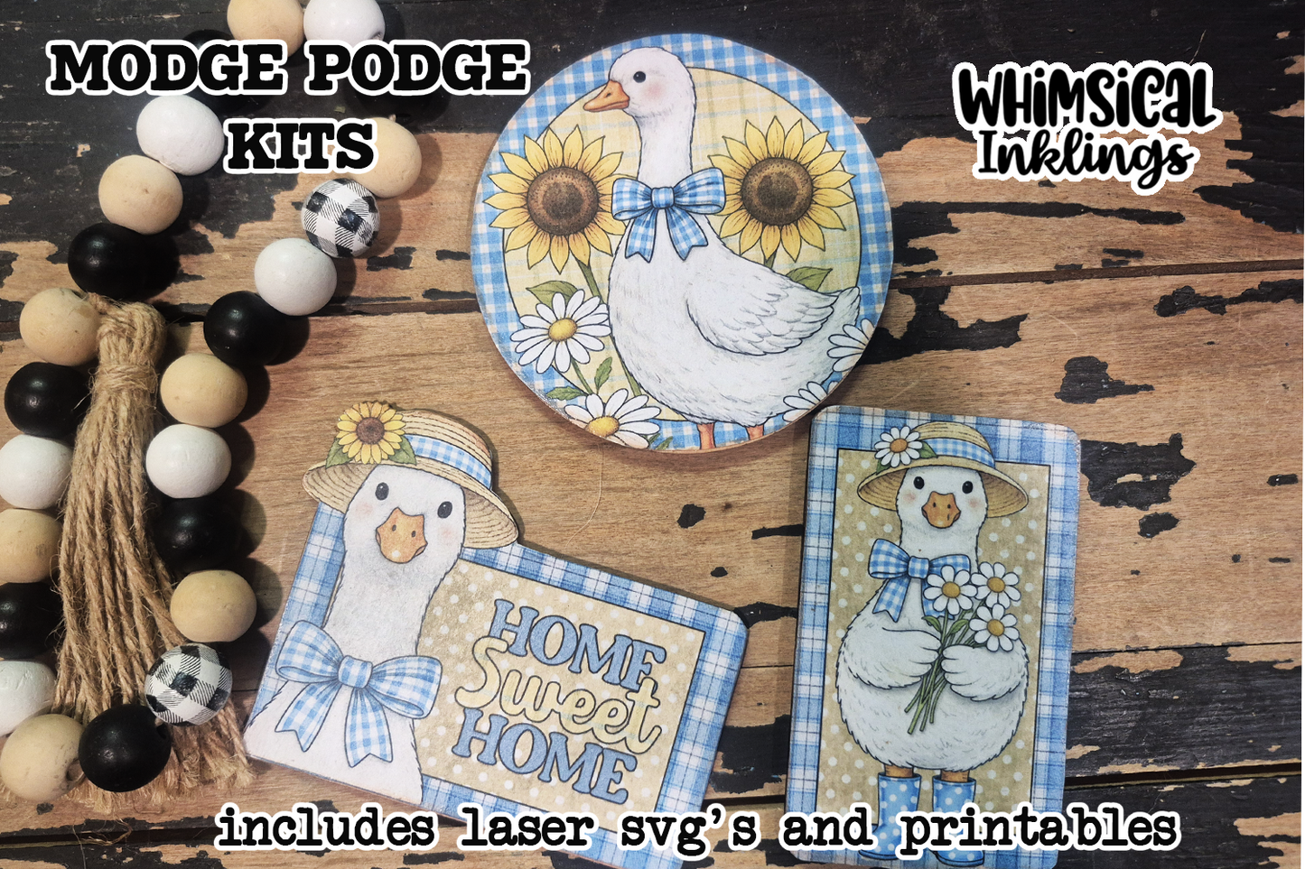 Gingham Goose magnet Set SVG Set with Printables for Modge Podge| Laser SVG
