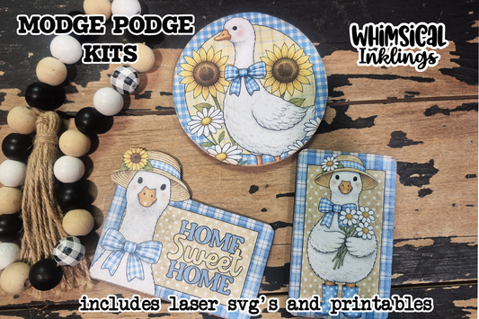 Gingham Goose magnet Set SVG Set with Printables for Modge Podge| Laser SVG