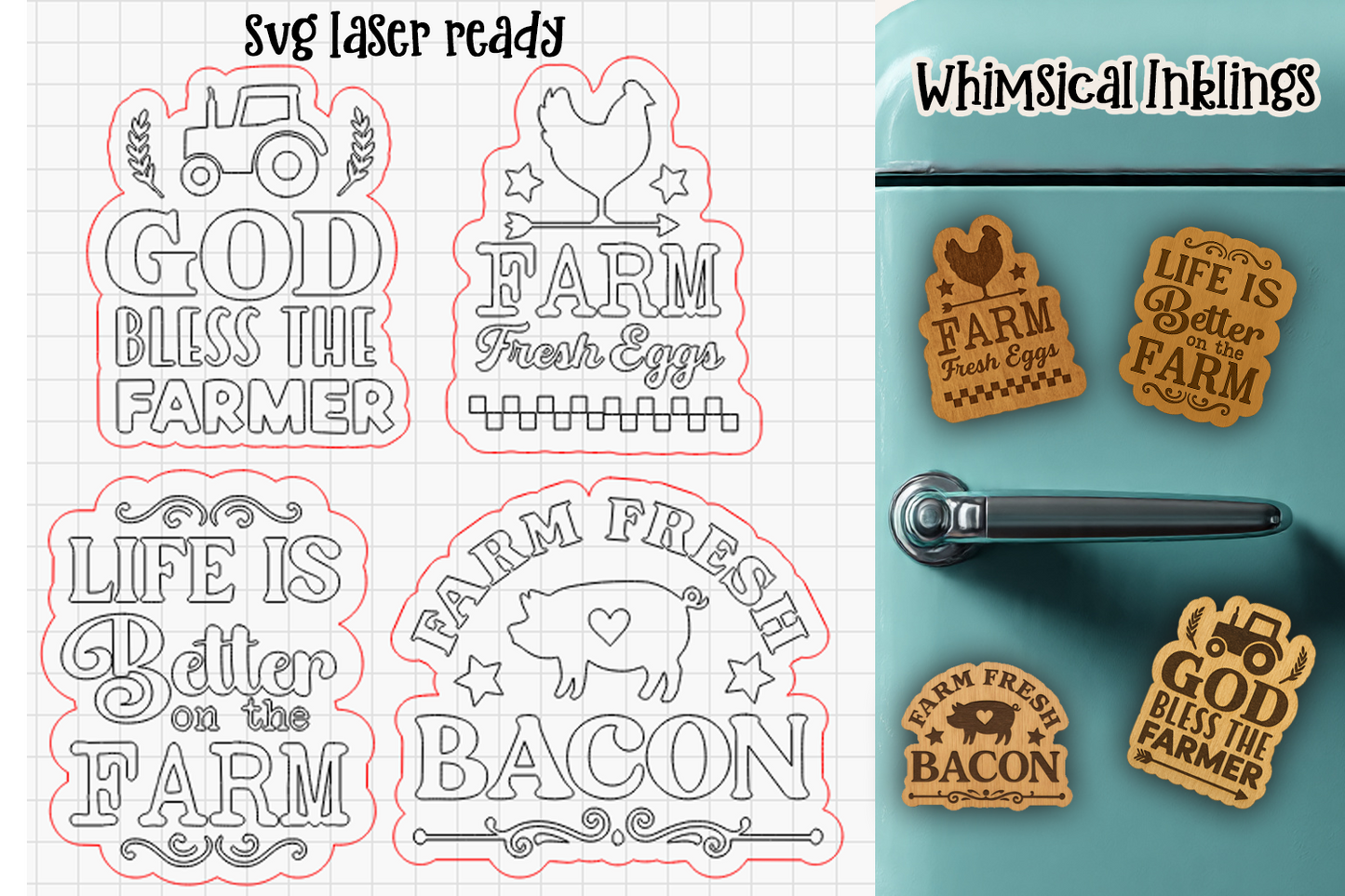 God Bless The Farmer Magnet Set Laser SVG's