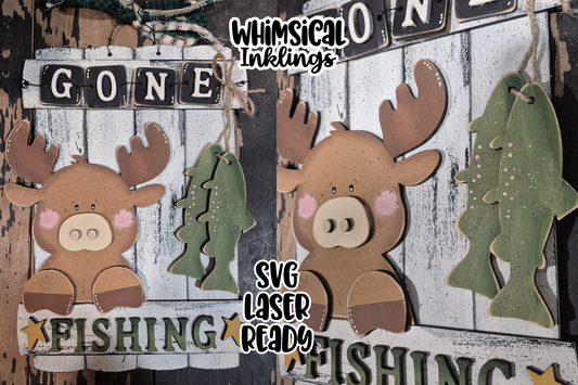 Gone Fishing Moose Sign laser SVG