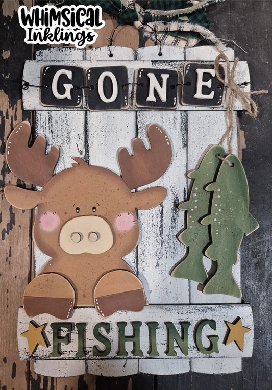 Gone Fishing Moose Sign DIY Wood Kit
