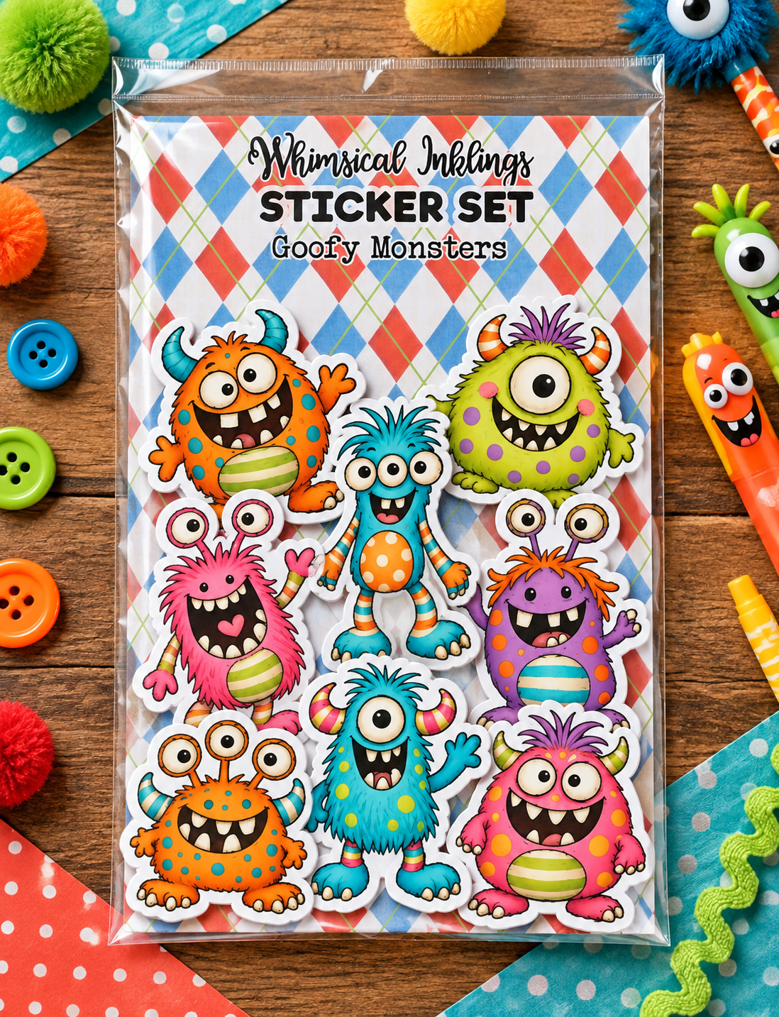 Goofy Monster Sticker Sheet| Printable Sticker Sheet