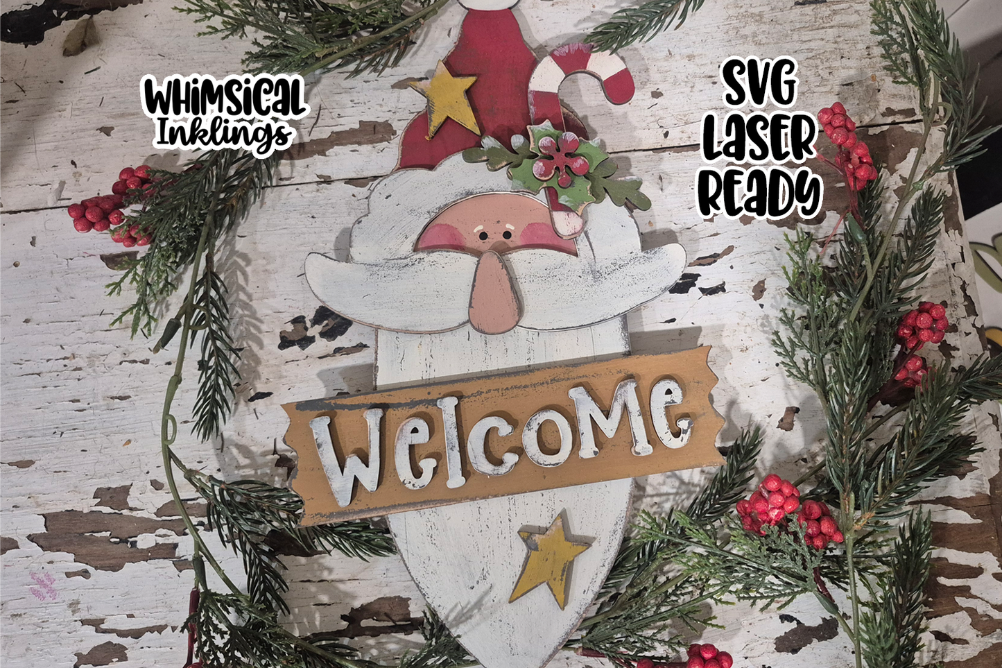 Grungy Prim Santa Sign Laser SVG