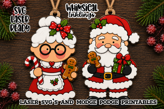 Happy Clauses Ornaments SVG's and Mod Podge Printables| Laser SVG