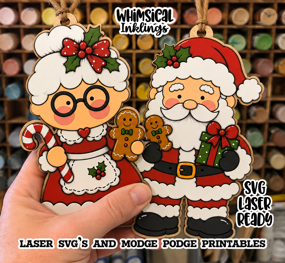 Happy Clauses Ornaments SVG's and Mod Podge Printables| Laser SVG