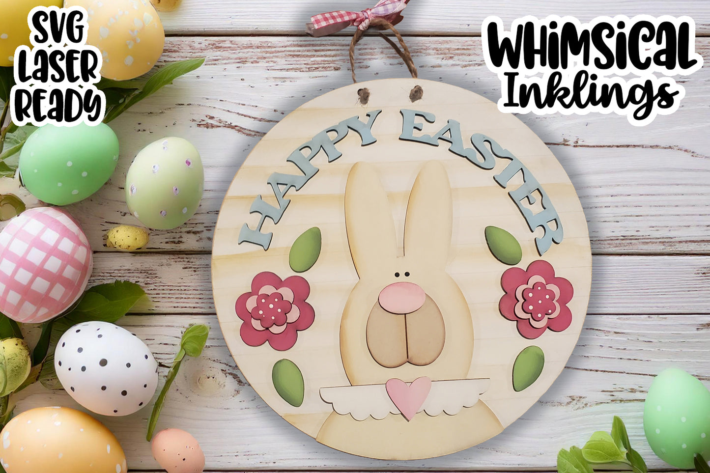 Happy Easter Round Sign Laser SVG