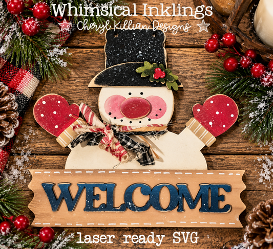 Happy Snowman Welcome Sign Laser SVG