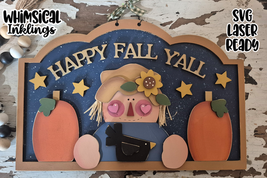 Happy Fall Y'all Scarecrow Sign SVG