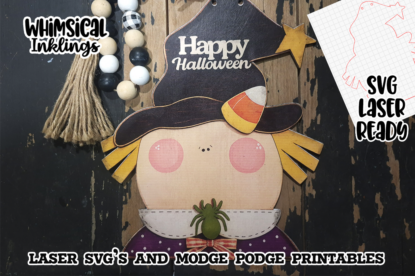 happy Halloween Witch Sign SVG and Modge Podge Printable| laser SVG
