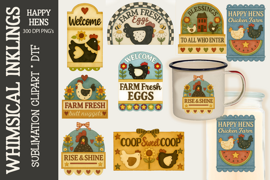Happy Hens Sublimation Clipart| Chicken DTF